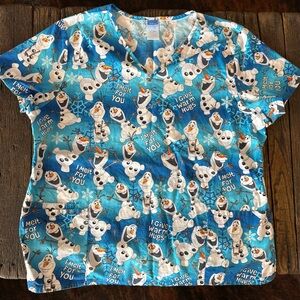 Disney Olaf Frozen Scrub Blue Top Shirt Women’s Size 2X Pediatric Nurse Doctor